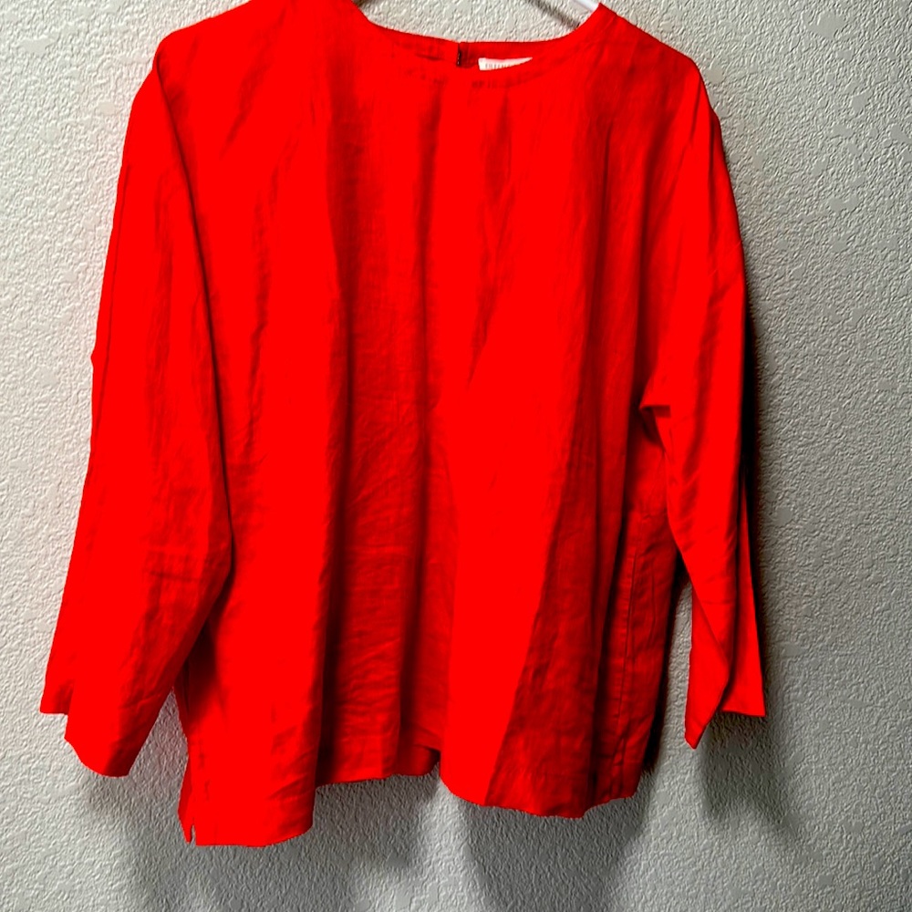 Eileen Fisher 100% Cotten red mid sleeve top